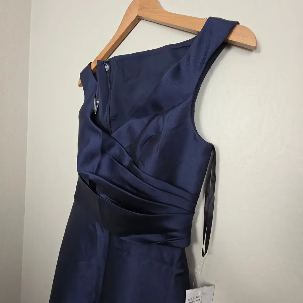 NWT Alfred Sung Off The Shoulder Draped Wrap Satin Maxi Dress Midnight Navy 4R - Picture 4 of 11